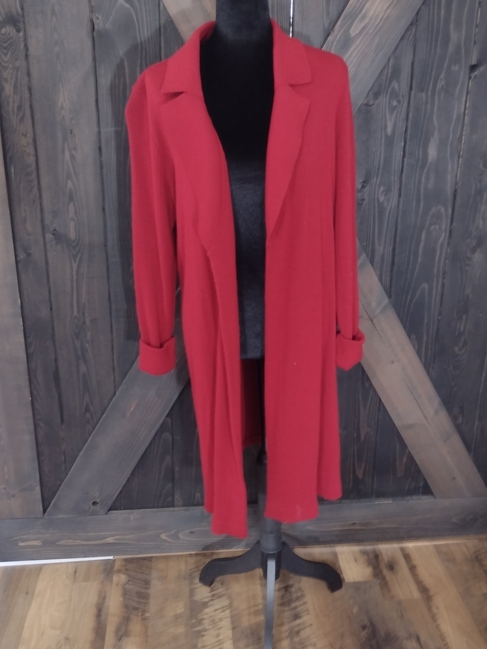 Leslie Fay Haberdashery Red Open-Front Women's Long Cardigan Sweater Sz SP